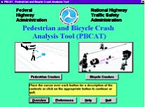 The opening screen in PBCAT prompts users to begin by selecting “Pedestrian crashes” or “Bicycle crashes” for analysis.