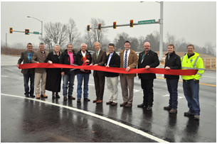 Ribbon cutting ceremony at an improved intersection.