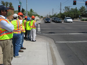 An RSA team inspects a multi-lane intersection.